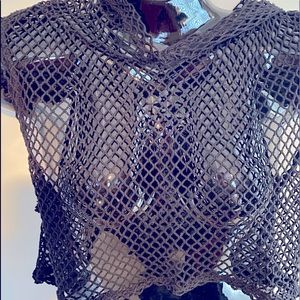 Black fishnet hoodie half top